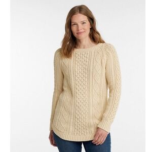 LL Bean Women's Signature Beige Fisherman Tunic Sweater Cotton Zip‎ Size XS $129